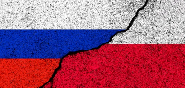 Росія Польща Мають Свої Прапори Дипломатія Політична Конфлікт Конкуренція Співпраця — стокове фото