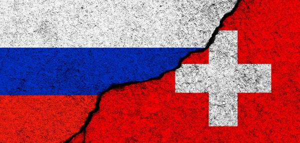 Росія Швейцарія Мають Свої Прапори Дипломатія Політична Конфлікт Конкуренція Співпраця — стокове фото