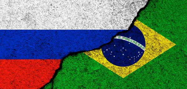 Ρωσία Και Βραζιλία Σημαίες Φόντο Διπλωματία Και Πολιτική Σύγκρουση Και — Φωτογραφία Αρχείου