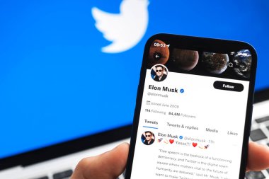 Elon Musk buys Twitter, business background with logos photo clipart