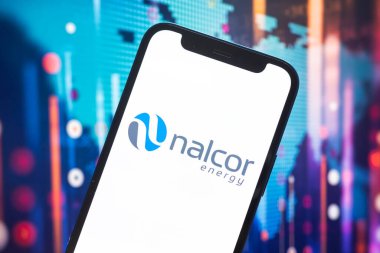 Poltava, Ukrayna - 12 Mayıs 2022: Nalcor Enerji logo şirketi, doğalgaz ve petrol fiyatları, enerji sanayii. Petrol borsası grafikleri, küresel finans geçmişi. Benzin ve dizel konsept fotoğraf