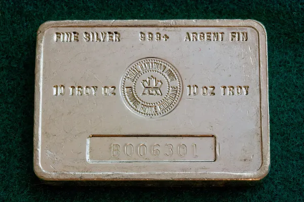 Ten Troy Ounce Silver Bullion Bar — Stock Photo, Image