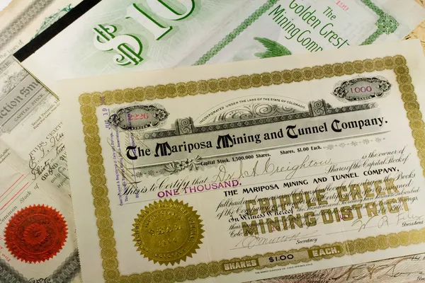 Antique Western Mining Company Stock Certificates — Stock Photo, Image