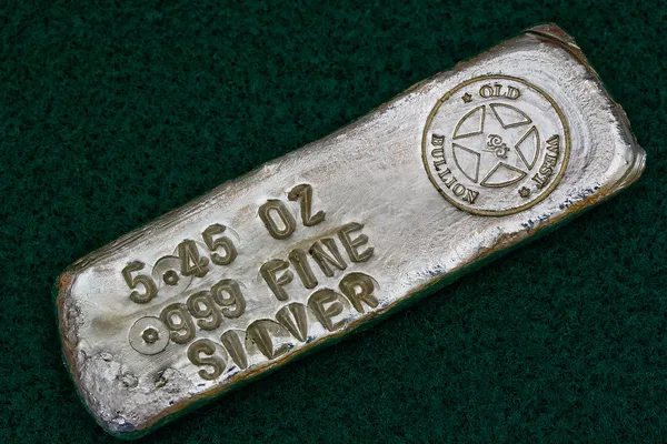 Stamped Silver Bullion Bar - Poured Ingot — Stock Photo, Image