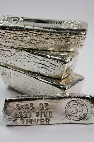 Stamped Silver Bullion Bars - Poured Ingots — Stock Photo, Image