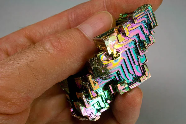 Crystalline Bismuth Metal in Hand