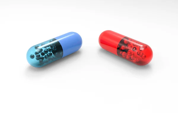 Illustration Blaue Und Rote Pillen Auf Weißem Isoliertem Hintergrund Archivbild — Stockfoto