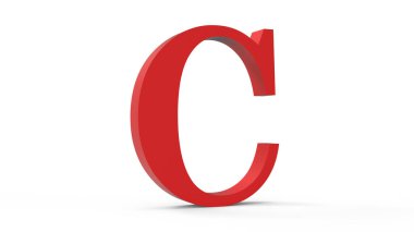 Beyaz izole bir arkaplanda 3d kırmızı C harfi.