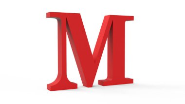Beyaz izole bir arkaplanda 3d kırmızı harf M.