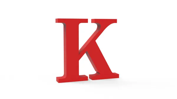 白色孤立背景上的3D红字K — 图库照片