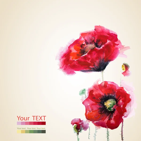 Coquelicots rouges, carte de vœux — Image vectorielle