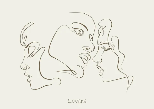 Threesome Love Triangle One Line Drawing Continuous Line Sensual Love — Stock Vector