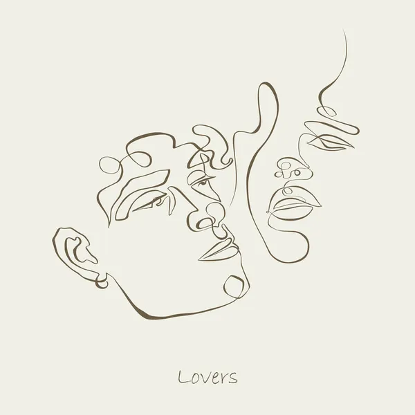 Quelques Visages Dessin Ligne Ligne Continue Amour Sensuel — Image vectorielle