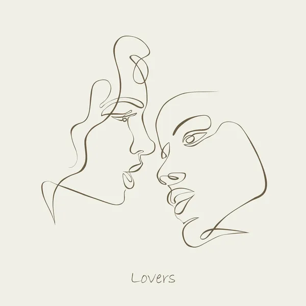 Embrasser Couple Baiser Lèvres Dessin Ligne Ligne Continue Amour Sensuel — Image vectorielle