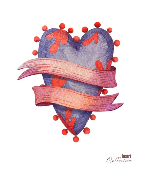 Heart Ribbon Banner Watercolor Vintage Fabric Heart — Stock Photo, Image