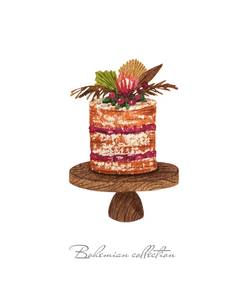 Torta Nuziale Acquerello Boho Torta Illustrazione — Foto Stock