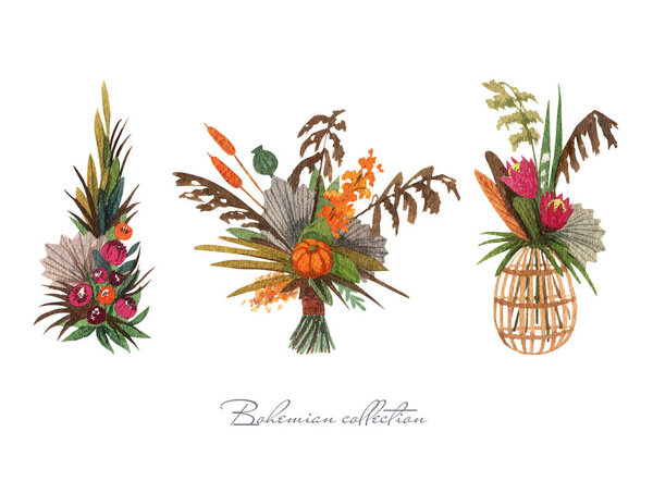 Акварель бохо букет. Сухой осенний цветочный состав