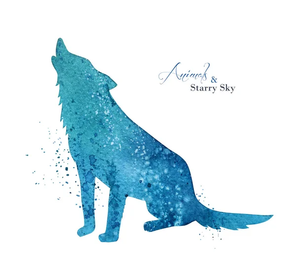 Watercolor Wolf Silhouette Abstract Blue Watercolor Silhouette Background Ink Splashes —  Fotos de Stock
