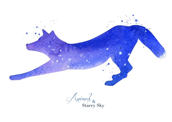 Watercolor Blue Fox Silhouette Abstract Ultramarine Watercolor Silhouette Background Ink — Stok Foto