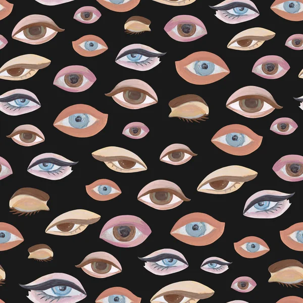 Abstract Eyes Seamless Pattern Simple Shapes Black Background — Stock Photo, Image
