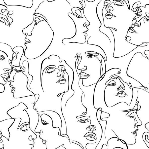 1行はシームレスなパターンに直面する 抽象的な女性と男性の顔 — ストックベクタ
