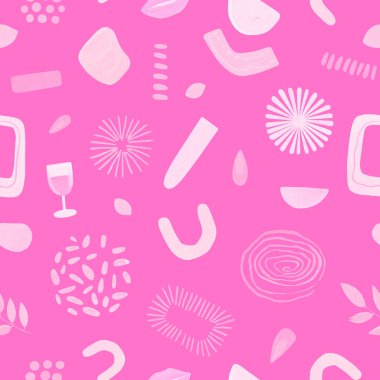 Soyut, modern, kusursuz desen. Pembe arkaplanda basit şekiller.