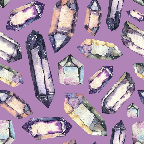 Seamless Pattern Watercolor Crystals Magic Mineral Quartz —  Fotos de Stock