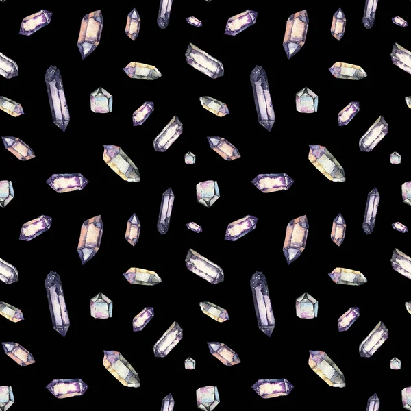 Seamless Pattern Watercolor Crystals Magic Mineral Quartz — Stockfoto