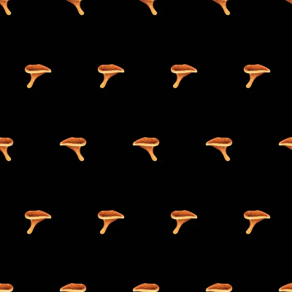 Watercolor Mushrooms Seamless Pattern Orange Chantarelle Background — Stock fotografie