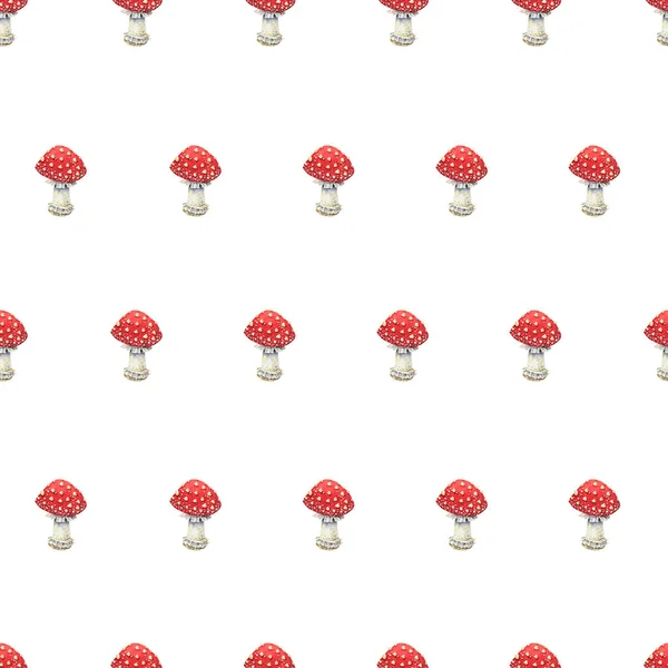 Watercolor Mushrooms Seamless Pattern Red Amanita Background — Zdjęcie stockowe
