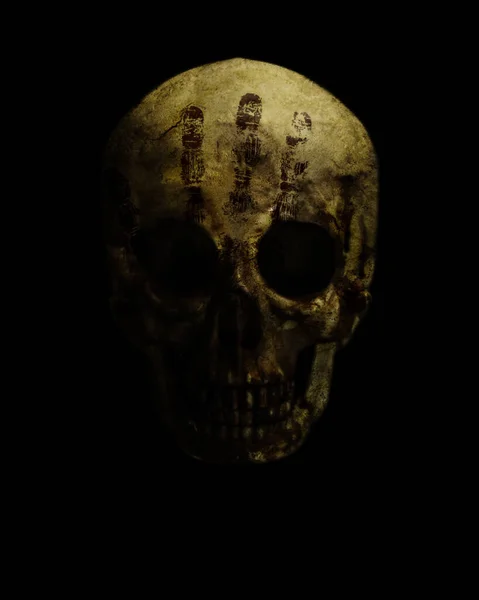 Crâne humain sur couleurs riches un fond isolé noir Le concept de l'horreur de la mort Un symbole de fantasmagorique Halloween Virus illustration 3D — Photo