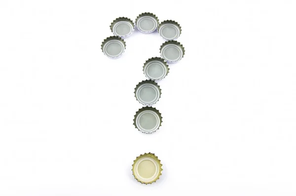 Soru işareti kullanılmış bira kapaklar — Stok fotoğraf