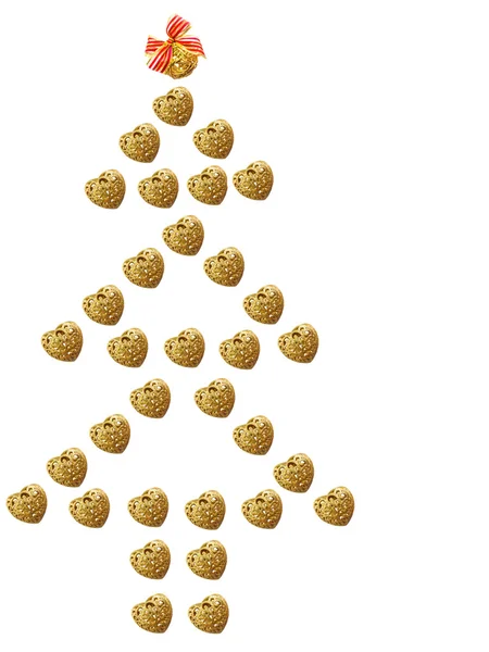 Concepto de árbol de Navidad hecho de corazones dorados —  Fotos de Stock