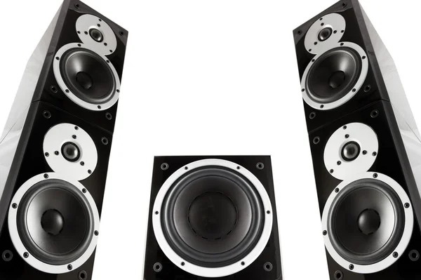 Pair of music speakers and subwoofer — Stock Photo, Image