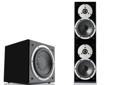 siyah hoparlör ve subwoofer