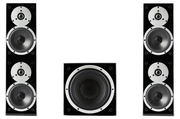 Pair of music speakers and subwoofer — Stock Photo, Image