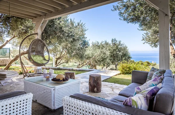 Luxus Private Villa Terrasse Mit Blick Auf Das Mittelmeer — Stockfoto