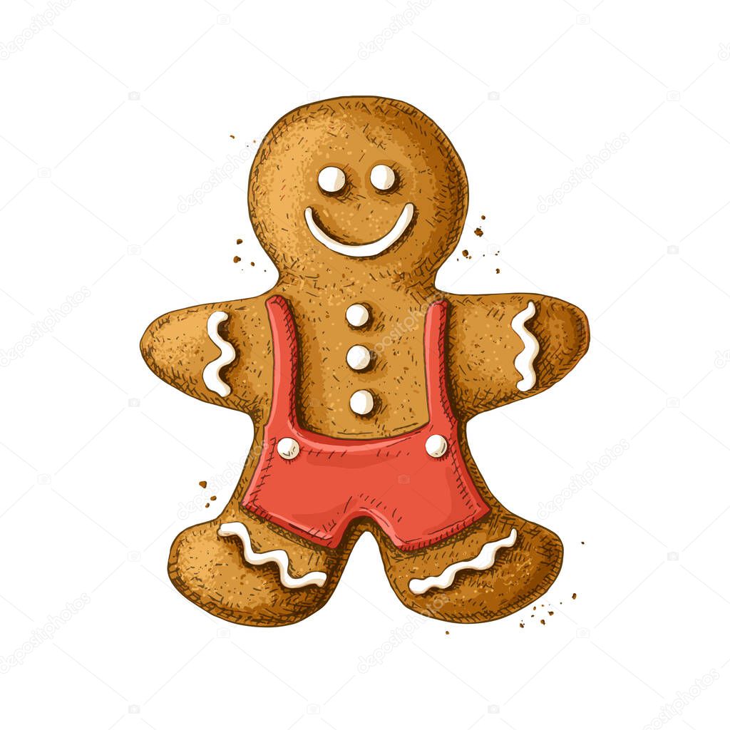 Hand drawn gingerbread man. Vector Christmas and New Year holiday elements.