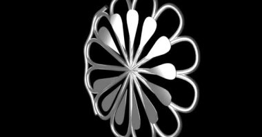 Gümüş renkli 3D mandala görüntüleri, siyah arkaplan.