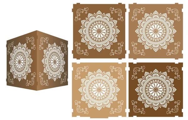 Caja Patentada Mandala Elementos Decorativos Étnicos Plantilla Corte Láser Caja — Archivo Imágenes Vectoriales