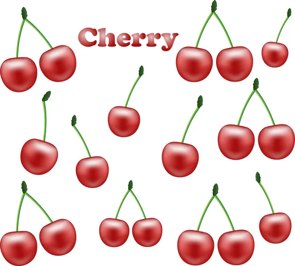 Realistic Cherry Background White Illustration Cherry Pattern White Background Wrapping — Stock Vector