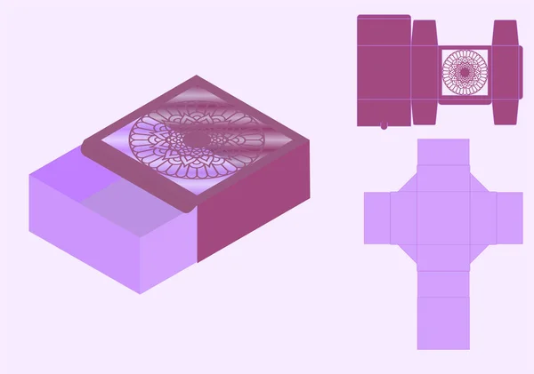 Mandala Detaillierte Verpackungsschachtel Gestanzte Vorlage Lasergeschnittene Linien Cut Fold Box — Stockfoto