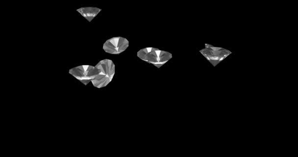 Діаманти Падають Чорний Фон Діаманти Падають Петлю Кришталеві Діаманти Заломлюють — стокове відео