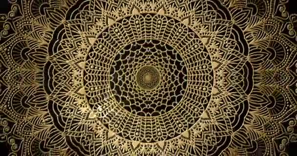 Bevelled Golden Kaleidoscope Hypnotic Floral Mandala Geometric Animation Abstract Fantasy — Stockvideo