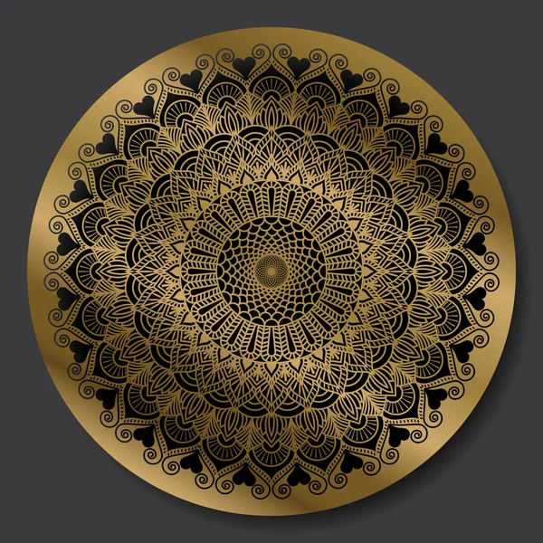 Κομψό Πολυτελές Διακοσμητικό Mandala Σχέδιο Χρυσό Χρώμα Μαύρο Φόντο Μαντάλα — Διανυσματικό Αρχείο