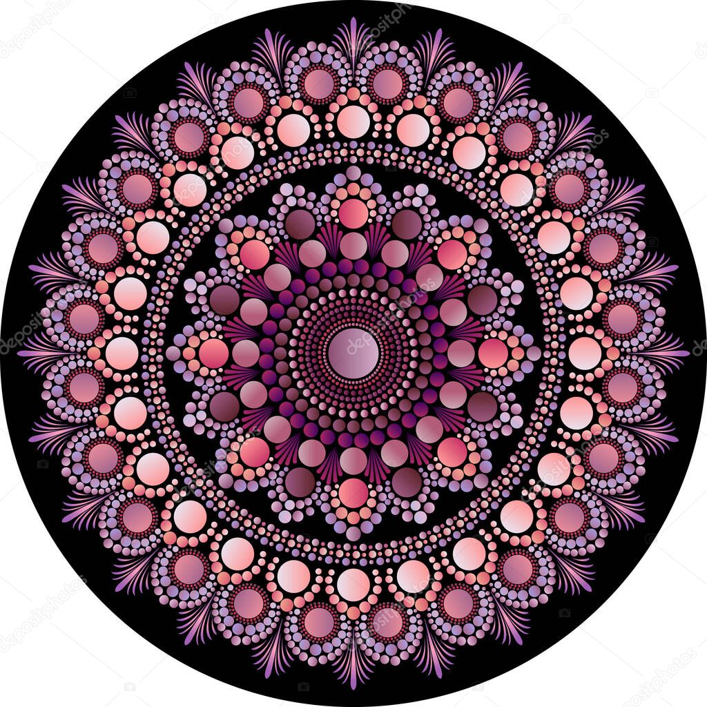 Dreamy gradient dot mandala pattern. Vector background for yoga, meditation poster. Beautiful vector pattern with ornament mandala. Can be used to print on the phone, to create a poster, tattoo, yoga
