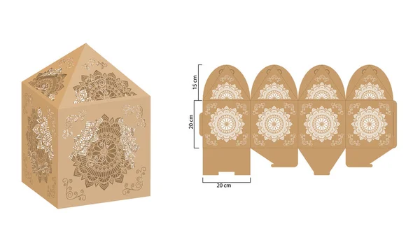 Mandala Patterned Box Template Ethnic Decorative Elements Box Template Gift — ストックベクタ