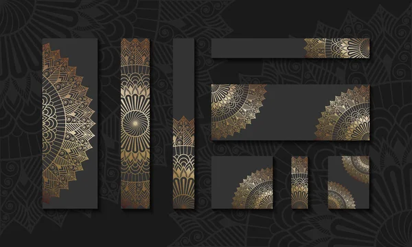 Set Creative Web Banners Vintage Decorative Elements Hand Drawn Background — ストックベクタ