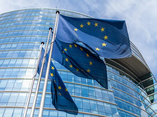 European flags in front of the European Commission — Stock Photo, Image