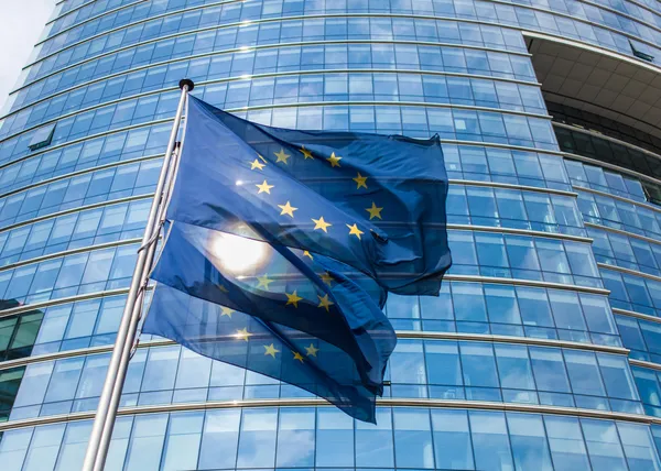 European flags in front of the European Commission — Stock Photo, Image